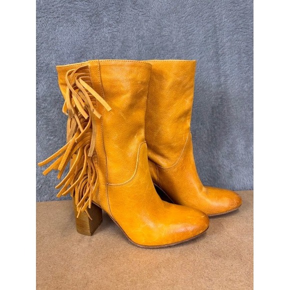 Free People Shoes - FREE PEOPLE Wild Rose Slouch‎ Mustard Yellow leather Boots size 37